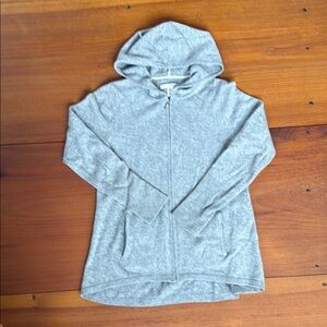 100% 2 Ply Cashmere Gray Hooded Zip-Up Sweater